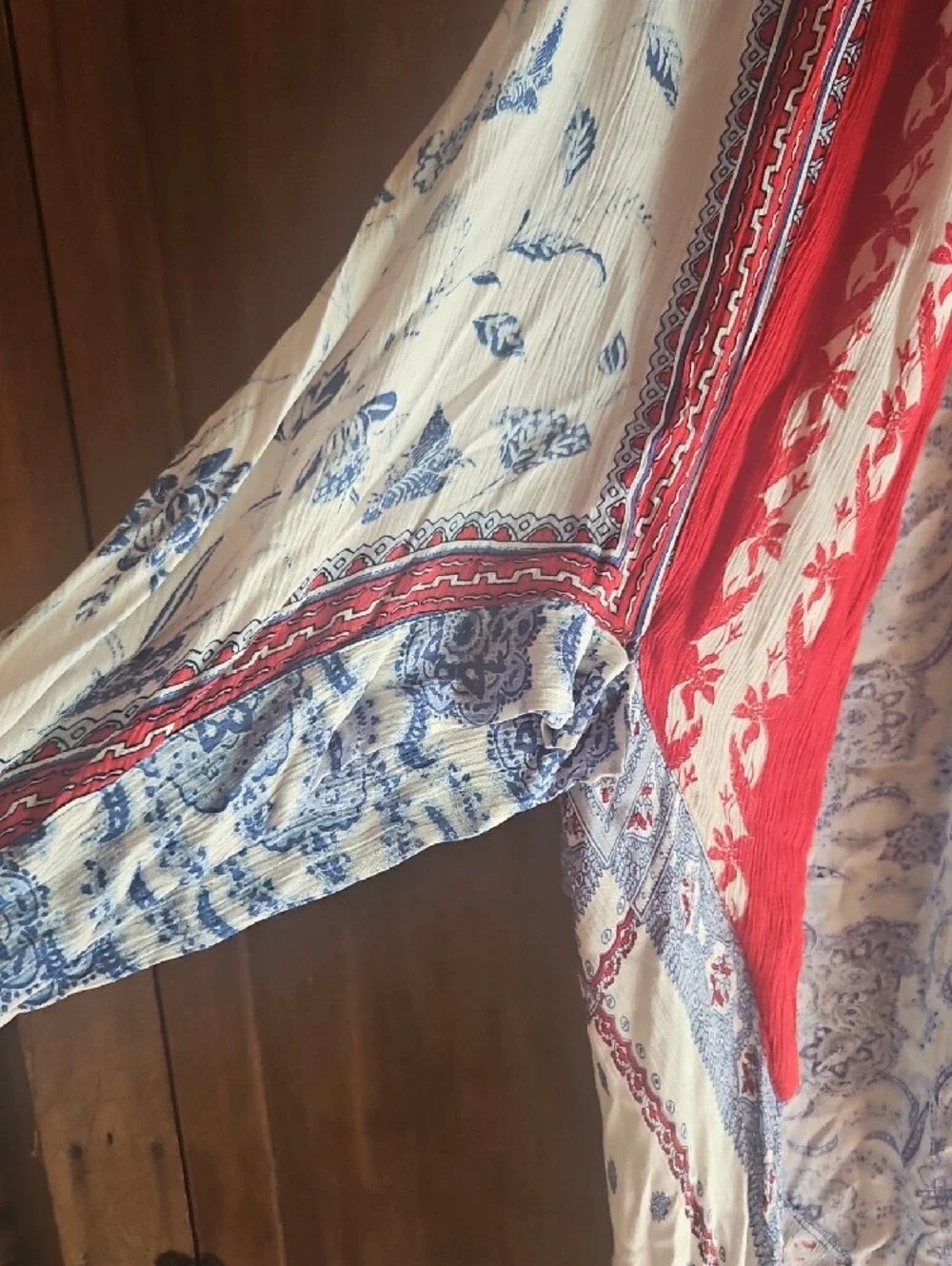 Free People Red & Blue Paisley Draped Kimono